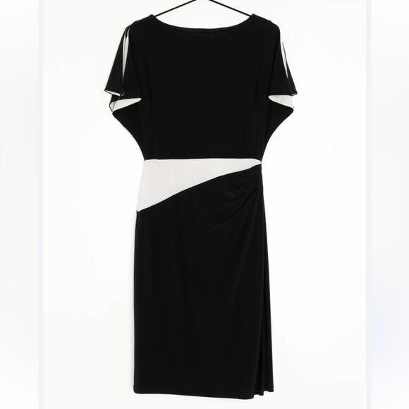 Lauren Ralph Lauren Black White Flutter Sleeve Mini Sheath Dress Womens 8 Preppy - Picture 1 of 11